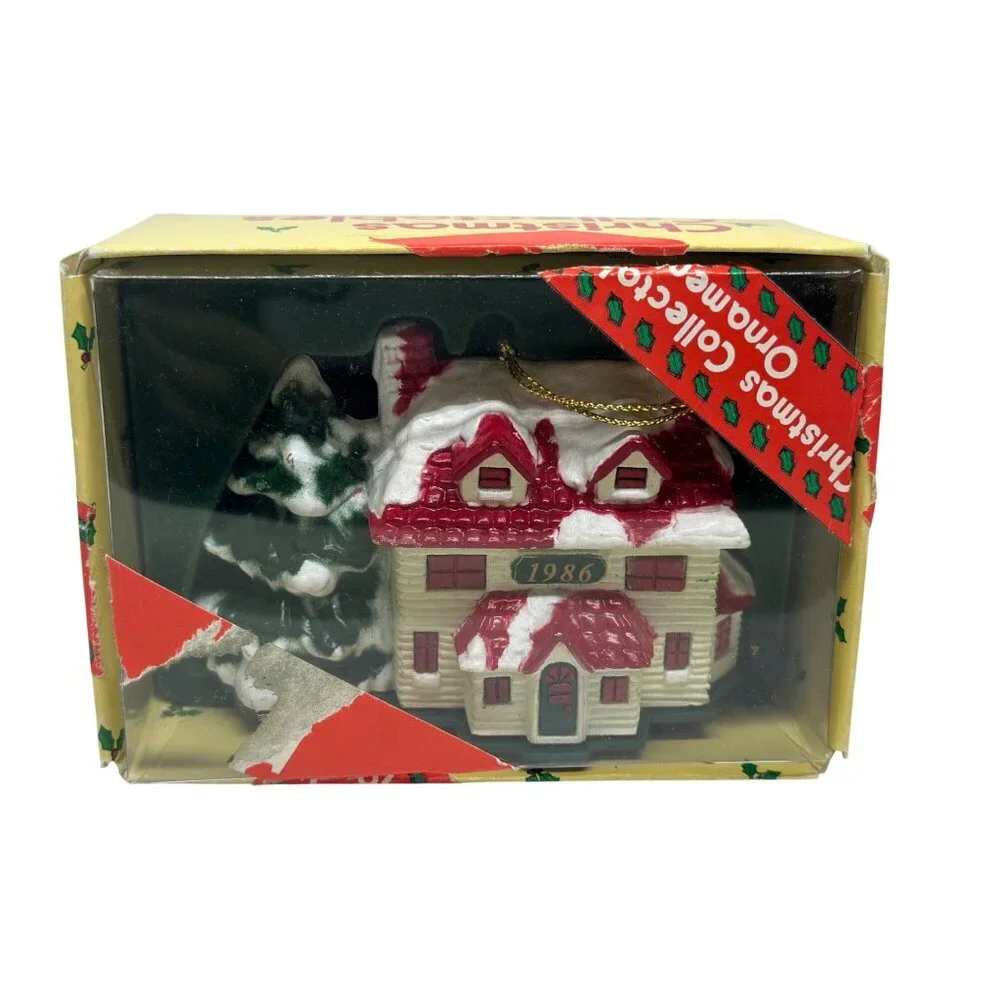 VTG 1986 Rex Lee New Home‎ Snowy Christmas Home Decor Ornament Miniature Holiday